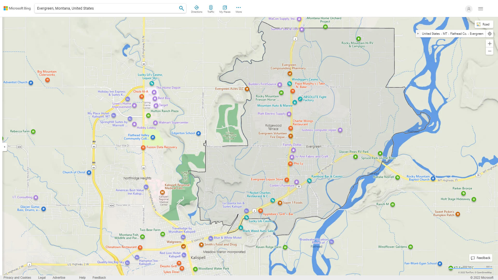 Evergreen Detailed Map